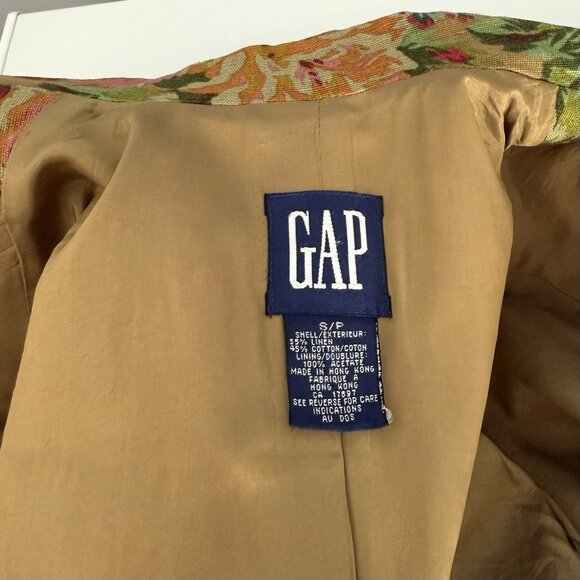 Vintage 90’s GAP Floral Linen Cotton Blazer Boyfriend Jacket Cottagecore - Picture 7 of 8